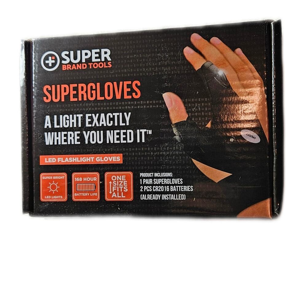 NWOT, Super Brand Tools Supergloves LED Flashlight Gloves, Never Been Used.